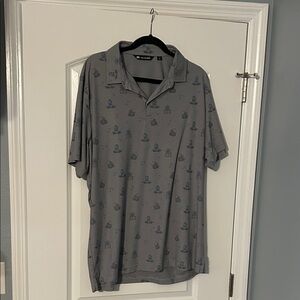 TravisMathew Men’s Golf Polo Shirt XL – Gray with Blue Nautical Print